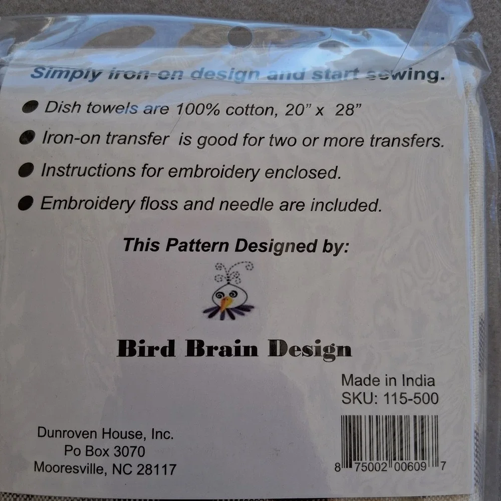 Dunroven House Embroidery Set Bird Brain Design Pumpkin & Crow Cotton Dish Towel
